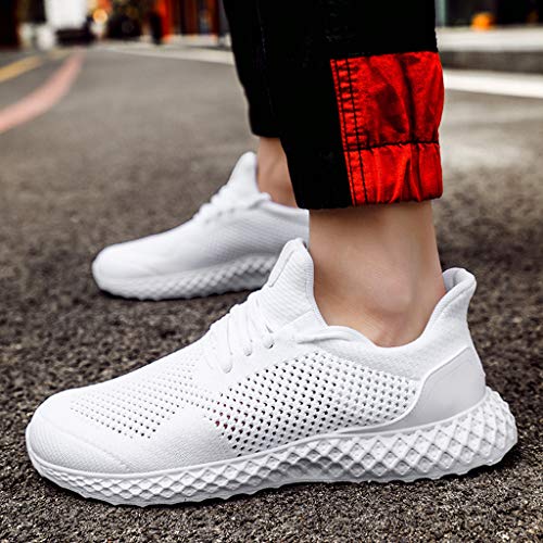 Mens Mesh Breathable Shoes Lace-up Athletic Sneakers Soft Sole Walking Running Shoes Lightweight Cross-Training Shoes (White, 41)
