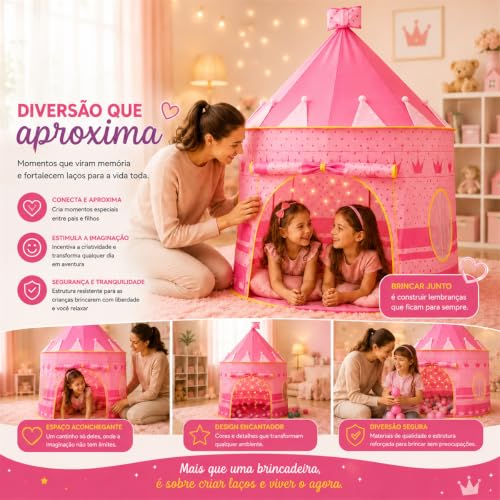 K-SELL IMPORTS, Barraca Infantil Cabana e Castelo da Princesa Rosa | Dobrável, Para Menina, Tenda Cabaninha