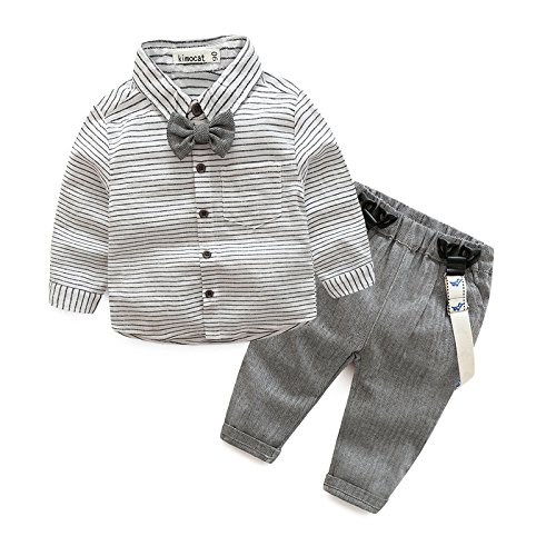 Fanryn 2Pcs Baby Boys Gentleman Outfits Long Sleeve stripe Bow Tie
Shirt+Suspenders Pants Clothing Set