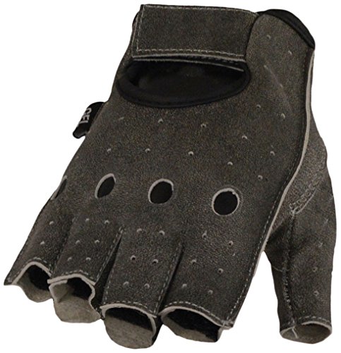 Milwaukee Leather Men's Leather Fingerless Gloves with Gel Padded Palm (Distressed Grey, Small)