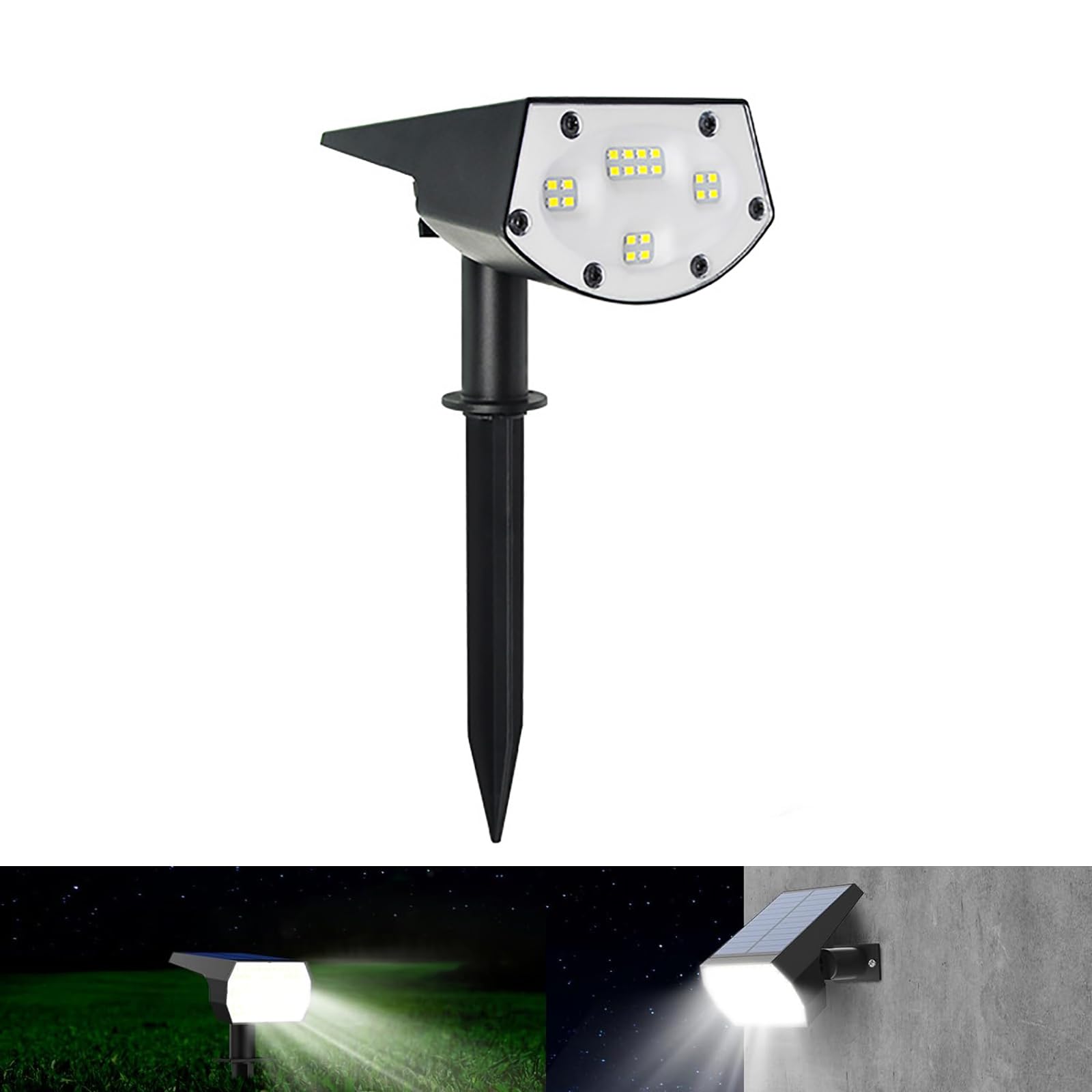 ZVO Solar Spotlight for Outdoor, White Solar Spotlight Path Lamp IP65 Waterproof 2 Brightness Modes Solar Wall Light for Outdoor Pathway Door Garage Tree