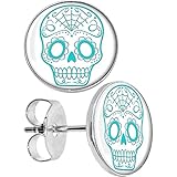 Body Candy Stainless Steel White Greenish Blue Sugar Skull Stud Earrings