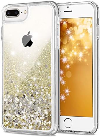 iPhone 7 Plus Case, Aemotoy Funny Glitter Quicksand Dynamic Flowing Floating Liquid Bling Sparkle Hard with Soft TPU 2 In 1 Bumper Cover Case for Apple iPhone 6 plus /6s Plus/7 Plus/8 Plus 5.5" - Gold