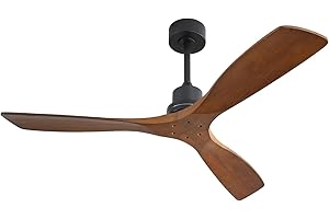 Sofucor 52 Inch Ceiling Fan No Light Outdoor Ceiling Fan Remote Controlled 3 Carved Wood Fan Blades Reversible DC Motor Ceiling Fan Without Light for Farmhouse Modern Style
