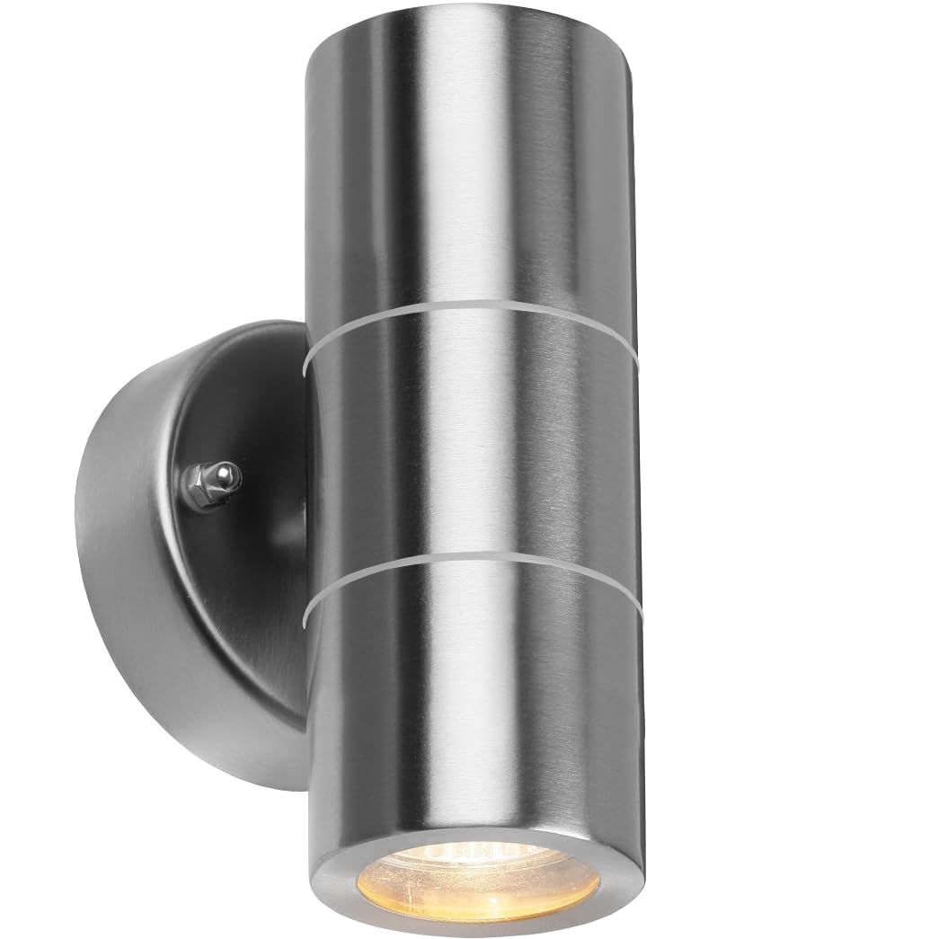 Body-Plus Up Down Outdoor Wall Lights, GU10 Fittings Up Down Lights Stainless Steel Outdoor Wall Lights Mains Powered - Exterior Wall Light for Terrace, Balcony, Garage – Silver Steel [Energy Class A]