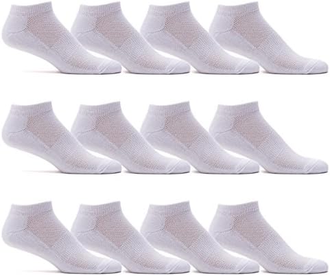 Mens Solid Color Low Cut Workout Athletic Running Ankle Socks (12 pack) (Shoe: 8-12 / Sock: 10-13, White)