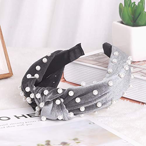 Meartchy Headbands for Women Pearl, Headbands Women Hair, Twisted Faux Pearl Velvet Turban Headbands Knotted Headbands for Women Hair Hoops with Cloth Wrapped Hair Accessories for Women and Girls