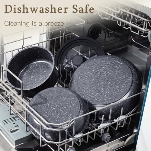 GiPP Ceramic Coating Pots and Pans Set Non Stick, 8pcs Nonstick Detachable Handle Cookware Sets, Non Toxic Induction Kitchen Pot and Pan, Healthy RV Cookware, Dishwasher＆Oven Safe(Grey)