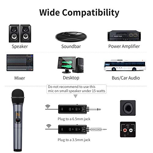 Wireless Microphone Karaoke System - Kithouse Handheld Microphone Wireless Professional Singing Mic Transmitter & Receiver Set - Vocal Dynamic Stage Microphone - Also For Bus/Car FM Audio, K380F