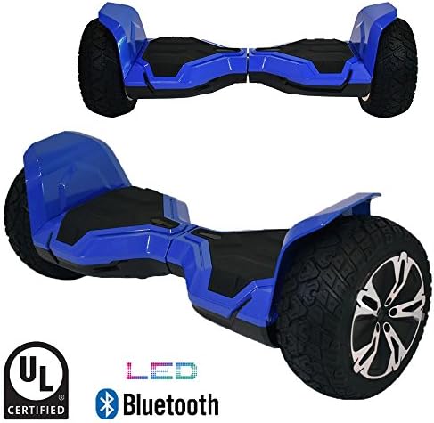 BornTech UL2272 Certified All Terrain 8.5" Wheels Off Road HoverBoard Electric Scooter Smart Self-Balancing Hover board with Built-In Bluetooth Speaker and LED Light (Blue)