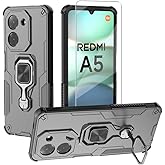 WRTBS Phone Case for Xiaomi Redmi A5 / Poco C71 Case with Glass Screen Protector [2 Pack] Heavy Duty Dual Layer Military Grade Shockproof Protective Cover with Magnetic Ring Kickstand - Black