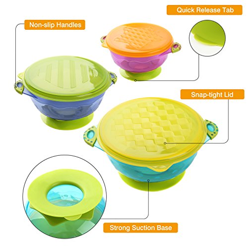 image for Zooawa Baby Bowls with Suction Base, 3-PACK Nonslip Spill Proof Feedin