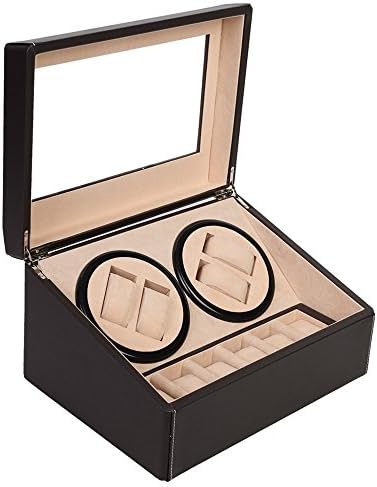 Brown Watch Winder Storage Display Case Box 4+6 Automatic Rotate Leather Wooden