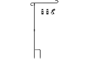 HOOSUN Garden Flag Stand Holder Pole Easy To Install Strong Sturdy Wrought Ion Fits 12.5" x 18" Mini Flag With 1 Tiger Clip Curved Hook With S Type (1)