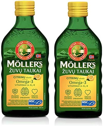 Moller's Fish Cod Liver Oil with Omega 3, Lemon Flavour 250 Ml Liquid  Supplement Made in Norway 2 Bottles in Bahrain - binge.bh