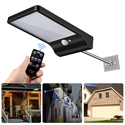 ECHTPower Solar Lights Outdoor, Wall Sconces with Mounting Pole, Radar Motion Sensor and Remote Control, 48 LEDs Waterproof Security Lighting for Barn Porch Garage ¡