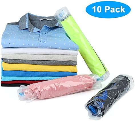 Travel Space Bag - 10 Roll up Compression Storage Bags for Packing, Organizing Clothes - No Pump Needed Vacuum Space-saving Bags(2 Large, 4 Medium, 4 Small)