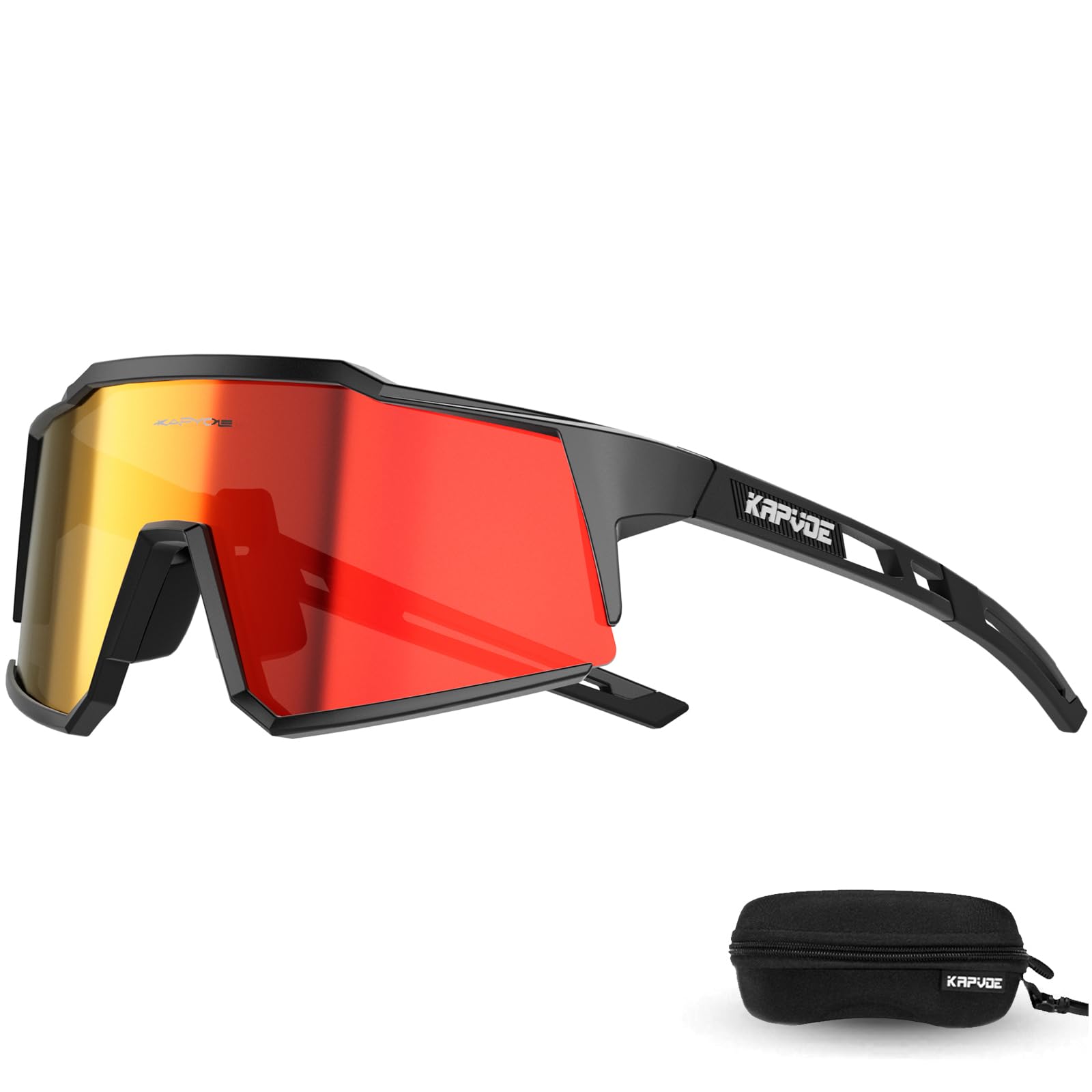 KAPVOE Polarized Cycling Glasses UV400 Protection TR90 Sports Sunglasses For Men Women MTB Bicycle Goggles Running Bike Fishing Riding Golf Driving Baseball Biking Lenses Cycle Glass Red Black 01