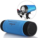 ZEALOT S1 Portable Waterproof Wireless Bluetooth Speakers with Toolless Bracket and Carabiner, Bike Accessory with Mobile Power Bank, Emergency Torchlight, TF Card Music Player (Blue)