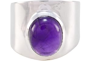 Joyas Plata Good Gemstones Oval Shape One Stone Cabochon Amethyst rings-Sterling Silver Purple Amethyst Ring-February Birth Aquarius Astrology Good Gemstones Ring SRAMECB-3148-4 us