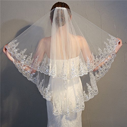Wcysin Women's Short 2 Tier Lace Wedding Bridal Veil With Comb