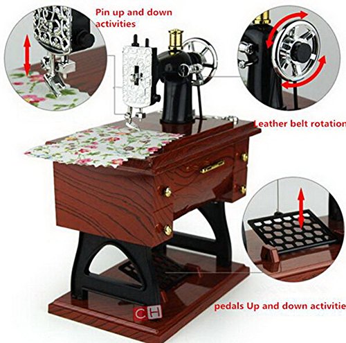 MAYMII Vintage Mini Sewing Machine Style Plastic Music Box Table Desk Decoration Toy Gift for Kid Children