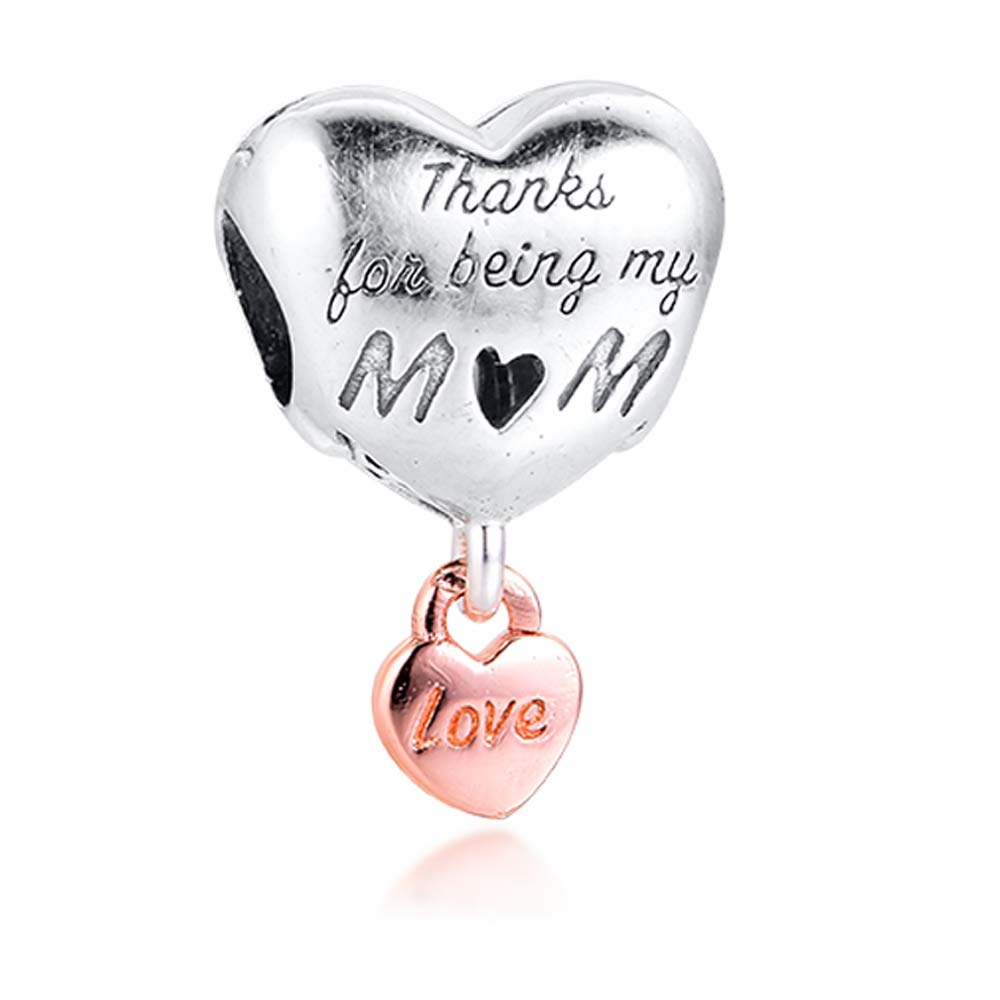 PANDOCCI 2020 Mother Day Gift Thanks for Being My Mum Heart Dangle 925 Silver DIY Fits for Original Pandora Bracelets Charm Fashion Jewelry