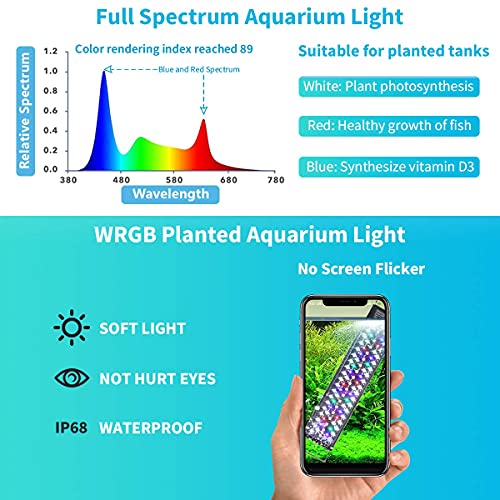 AMZBD Aquarium Lights, LED Aquariums Lights with Full Spectrum Adjustable 7 Colors,Programmable,Waterproof,Timer&DIY Mode for Freshwater Fish Tank or Plants Tank,Extendable Brackets (12-18 inch)
