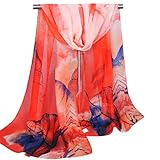 Datework Women's Long Soft Wrap Shawl Silk Chiffon Scarf (Watermelon Red)