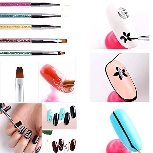 Kalolary 5PCS Nail Art Point Drill Drawing Brush Pen Manicure Care Tool Dual-Ended Acrylic Nail Art Liner Brushes Nail Art Design Dotting Pen Tools Nails Art Tips Design Set for Home DIY and Salon - Thumbnail 5