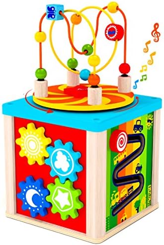 5 in 1 Wooden Cube Activity Center with Rotating Musical Bead Maze for Baby's &amp; Toddlers - by Kids Destiny