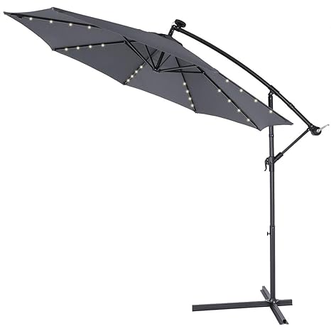 Kingsleeve Sonnenschirm Ampelschirm Gartenschirm Kurbel I Solar I Alu I LED Beleuchtung I Ø330cm I Anthrazit