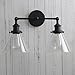 PERMO Industrial Double Sconce 2-Lights Wall Sconces with Dual Funnel Clear Glass Shade Wall Sconce for Mirror Hallway Bedroom, Hardwired, E26 Base (Black)