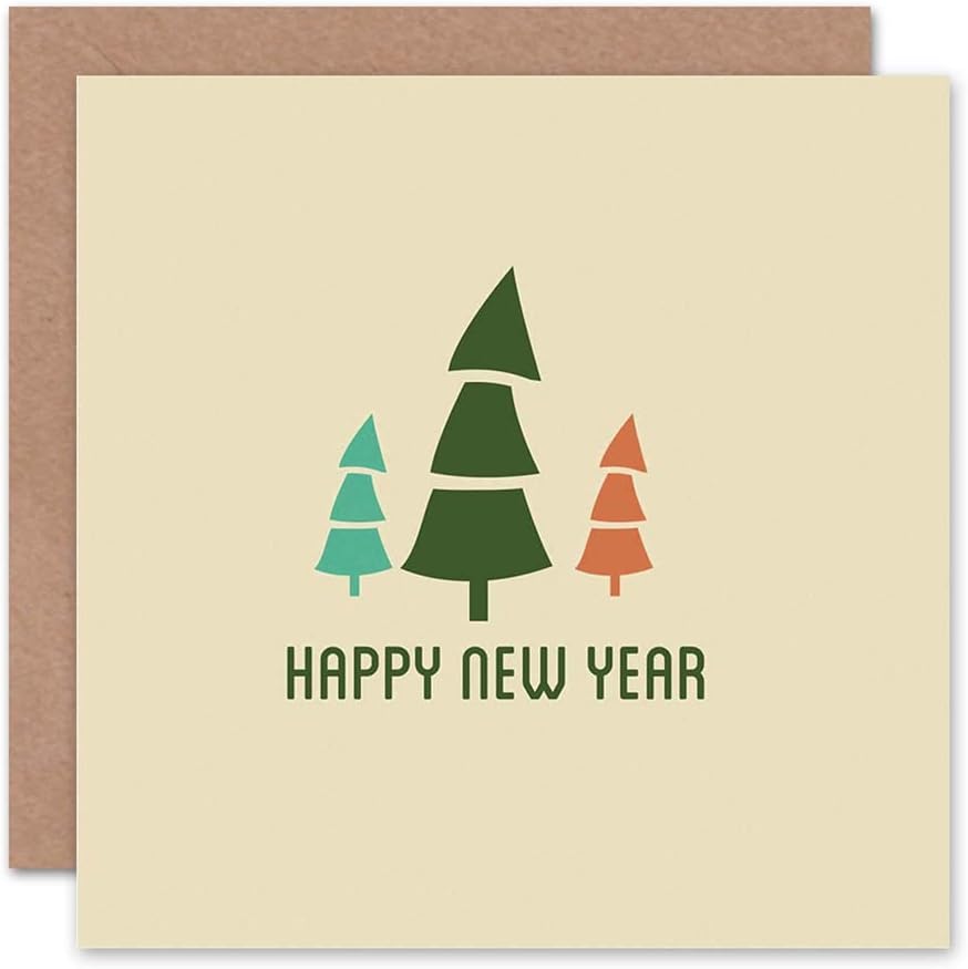 Wee Blue Coo NEW HAPPY NEW YEAR TREES CHRISTMAS BLANK CHRISTMAS CARD, 15 x 15 cm