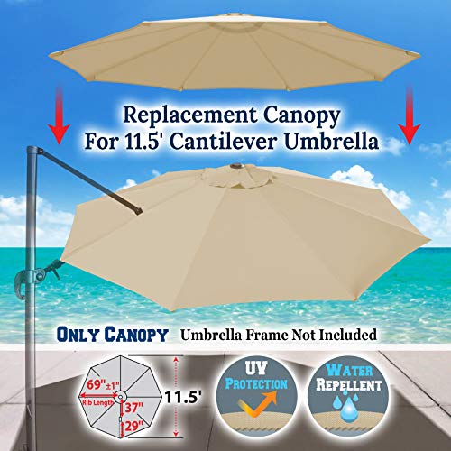 BenefitUSA Replacement Canopy Top Cover for 11.5' Rome Cantilever Patio Umbrella Outdoor Sunshade (Beige)