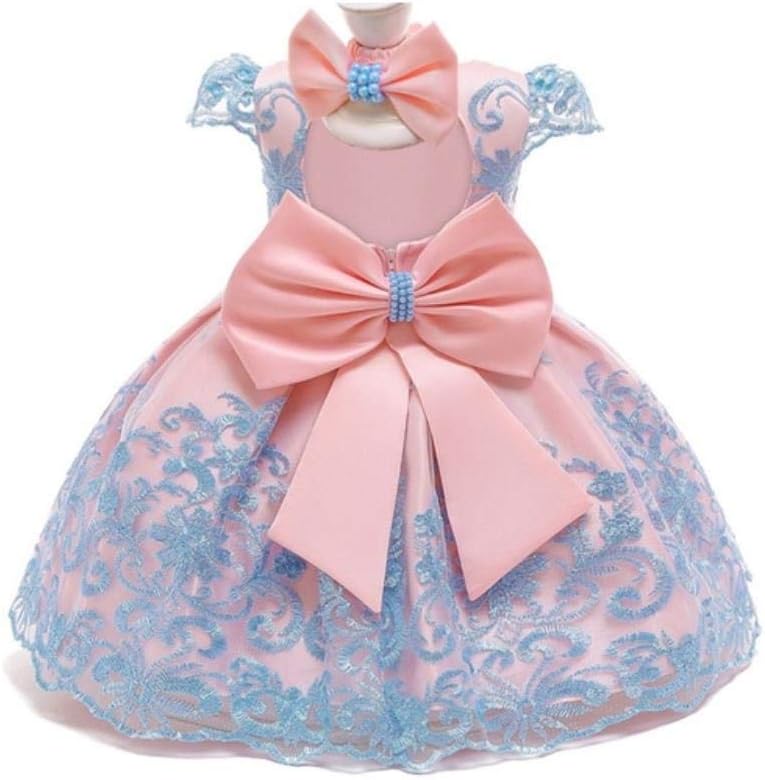 Shemiles Baby Girl 1 Year Birthday Dress Infant Party Dresses Cute Bow Dress Lace Christening Gown Toddler Girls Clothes with Headband,Light Blue,12M