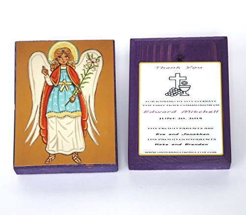 Archangel Gabriel Saint Gabriel print on wood Christening favor Baptism favor for boy Angel art block First communion favor Confirmation gift Christening gift boy Baptism gift godson Baptism keepsake