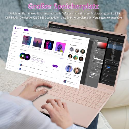 Auusda Laptop 15,6 Zoll, Prozessor N5100 (2,8 GHz), 16 GB RAM, 512 GB SSD | 1920×1080, 6000 mAh, Dualband-WiFi, Bluetooth 4.2, integrierte Webcam, leicht mit 1,6 kg