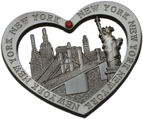 Heart Shaped New York Souvenir Metal Magnet NYC Skyline Statue of Liberty NY Empire State Building Chrysler Building Hudson River Brooklyn Bridge Metal Magnet