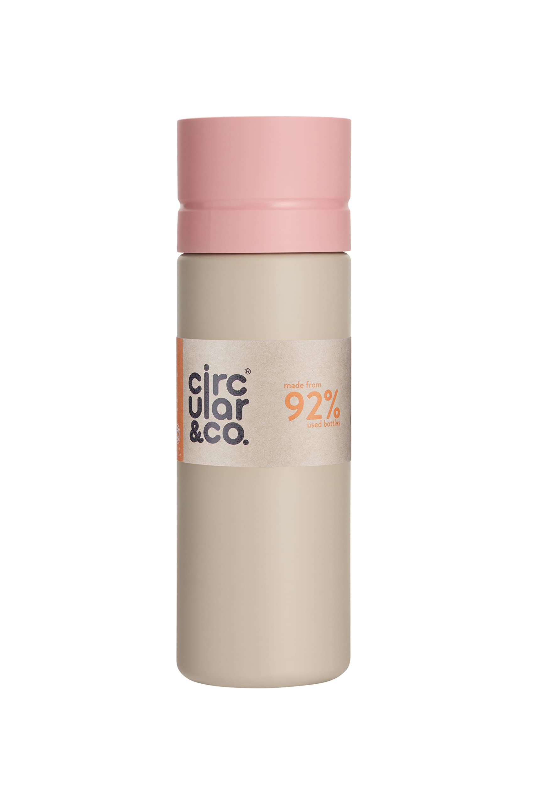 Circular and Co 600ml Leakproof Reusable Water Bottle made from 92% Single-Use Bottles (Chalk Bottle & Pink Lid)
