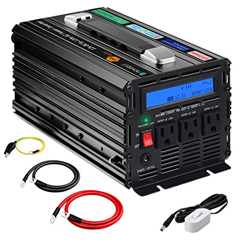 novopal 1000W Pure Sine Wave Power Inverter 3 AC Outlets DC 12V to AC 120V with Remote Control, Big LCD Display(Surge 2000W)