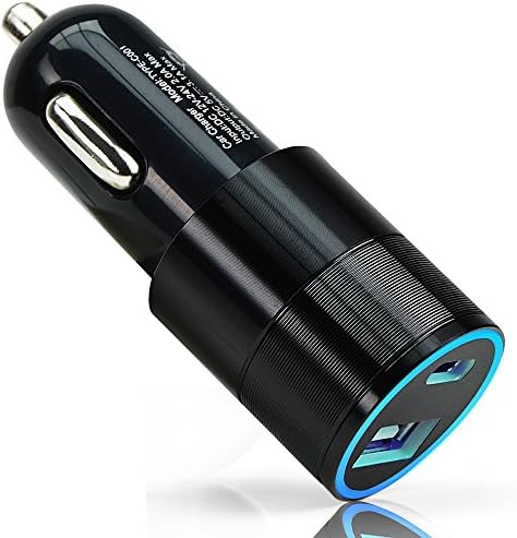 HANFU Type C Car Charger Adapter USB 3.0 Dual Port Fast Charge for Android Nexus 6p 5X LG g5 Samsung Galaxy S6 S7 Edge Universal Apple Metal Blue Ring LED with USB Type-c Cable
