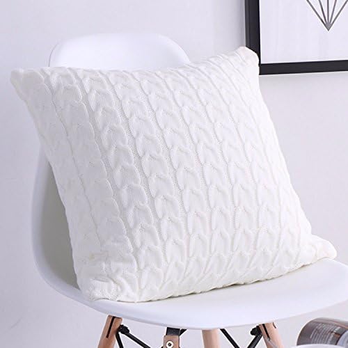 Cable Knit Pillow Covers Decorative Pillow Cases Sofa Couch Cushion Cover-18 x 18 inch\White by MisDress