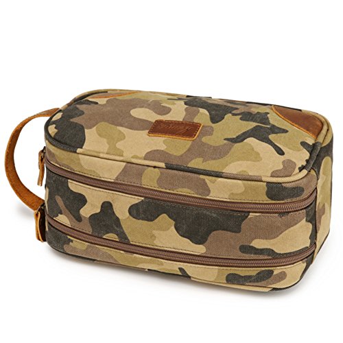 Kemy's Camo Toiletry Bag Mens Bathroom Tolietree Travel Bag Grooming Shaving Bags for Men Dopp Dob Dobb Kits Vintage Leather Toilet Hygiene Bag Double Compartment Traveling Easter Gifts, Camouflage