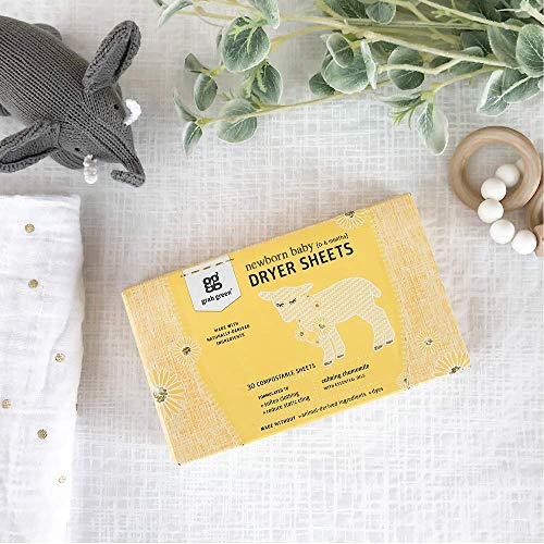 Grab Green {Stage 1} Natural Newborn Baby Laundry Dryer Sheets {0-4 Months}, Compostable, Free of Wax & Animal-Derived Ingredients, Calming Chamomile Fragrance-with Essential Oils, 30 Sheets (3-Pack)