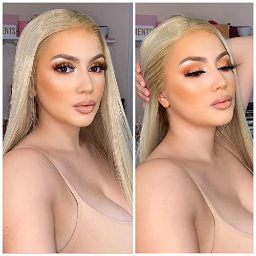 RainaHair Medium Wigs for Girls Brown Roots to Blonde Silky Straight Lace Front Wig Heat Resistant Synthetic Hair Wigs Drag Queen Cosplay Daily Wear 22inch