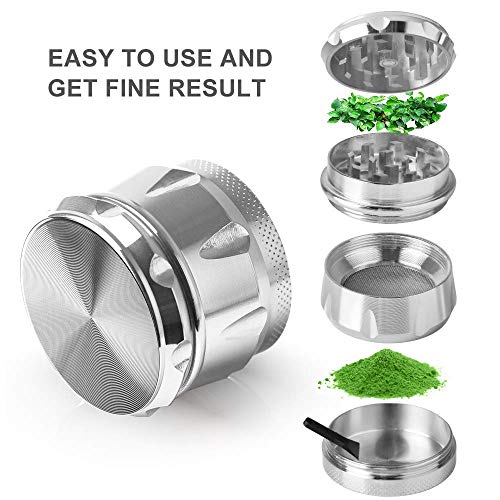 iRainy G2 Pocket Size Spice Herb Grinder - Small Tiny 1.6 Inch 4 Pieces with Pollen Catcher (Silver)