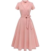 Meetjen Women's Vintage Tea Party Dresses, Short Sleeve Swing 2026 Formal Cocktail Wedding Guest Work Church Dress
