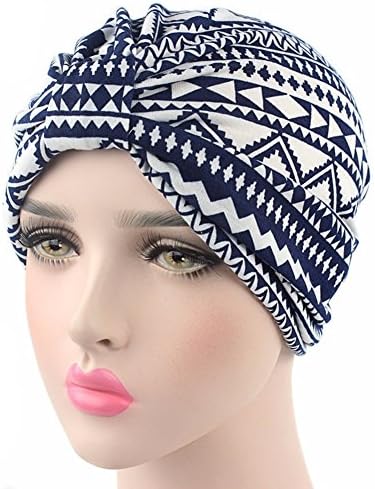 2 Pack Printed Soft Pre Tied Cotton India Chemo Cap Beanie Turban Headwear for Cancer