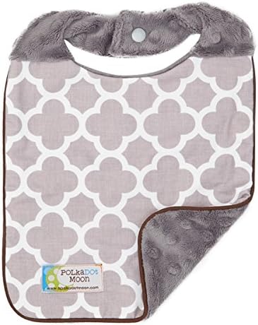 Baby Bib - Reversible Bib - Gray &amp; White Cotton Print Bib on Gray Minky - Made in USA